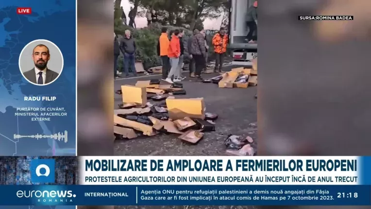 MAE, in cazul transportatorilor romani, atacati de fermierii francezi: Au contactat autoritatile