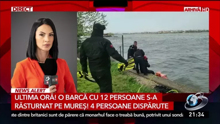 O barca cu 12 persoane s-a rasturnat pe Mures. 4 persoane sunt disparute