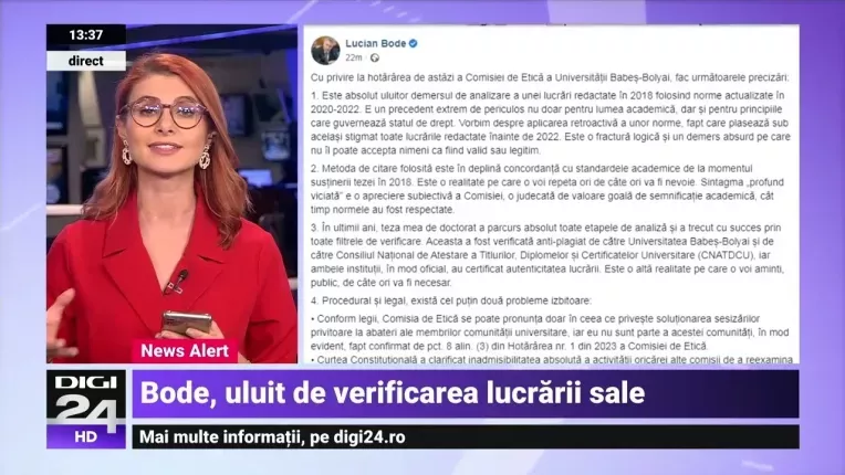 Teza de doctorat a lui Lucian Bode este "profund viciata" de plagiat, spune comisia de etica a UBB